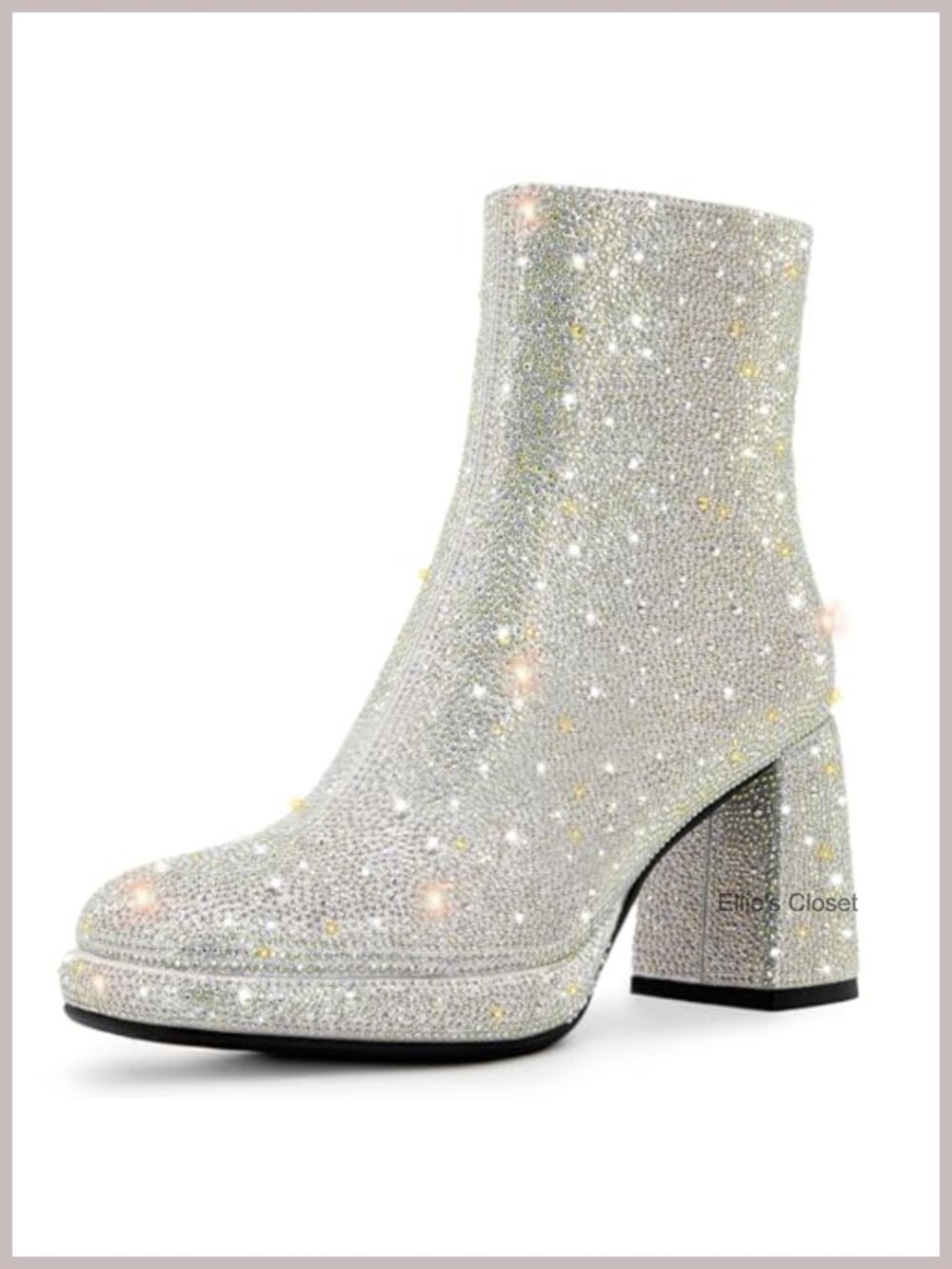 Chunky Block Heeled Sparkly Platform Ankle Booties Rhinestone Wedding Boots
